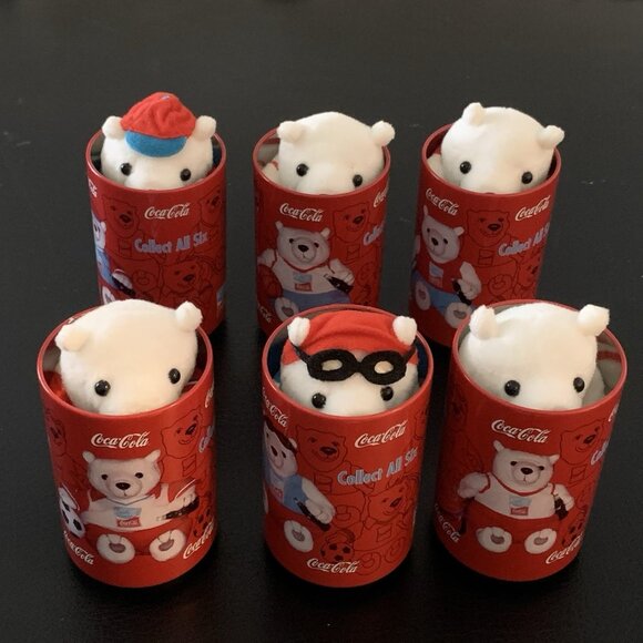 Set of 6 Coca-Cola Athens Olympics 2004 Bean Bag Plush Polar Bears in Coke Cans - Picture 12 of 14